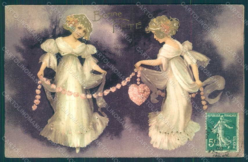 Greetings Girl Valentine Dove Flowers Relief postcard HR0709 – fronte