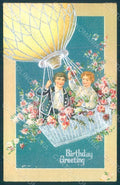 Greetings Birthday Children Hot Air Balloon serie 329 Relief postcard HR0714 – fronte