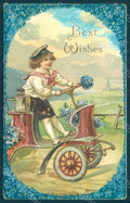 Greetings Child Boy Car Flowers Myosotis Relief WRINKLES postcard HR0715 – fronte