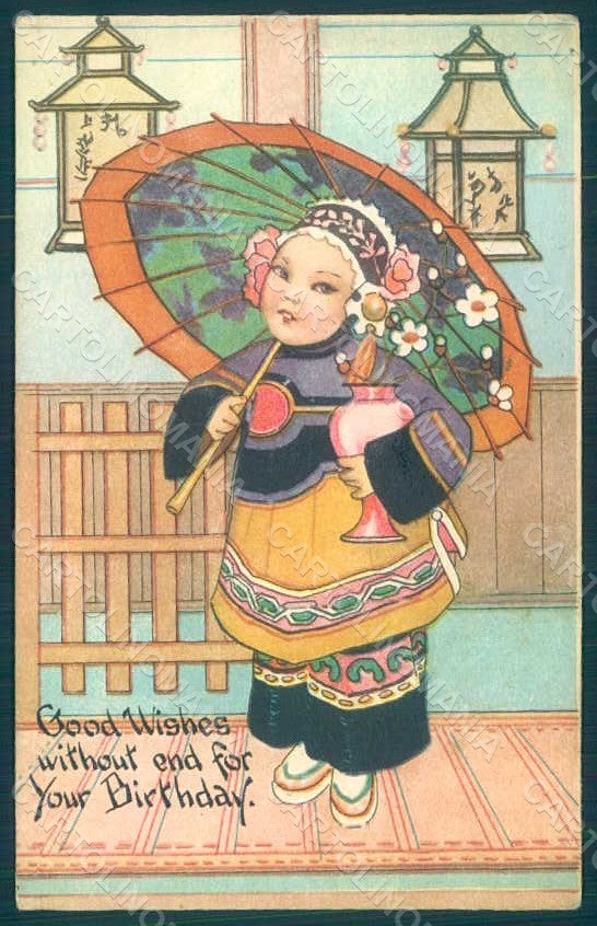 Greetings Girl Geisha serie 1010 CORNER CREASED postcard HR0716 – fronte