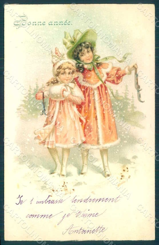 Greetings Children Girl New Year Winter postcard HR0717 – fronte