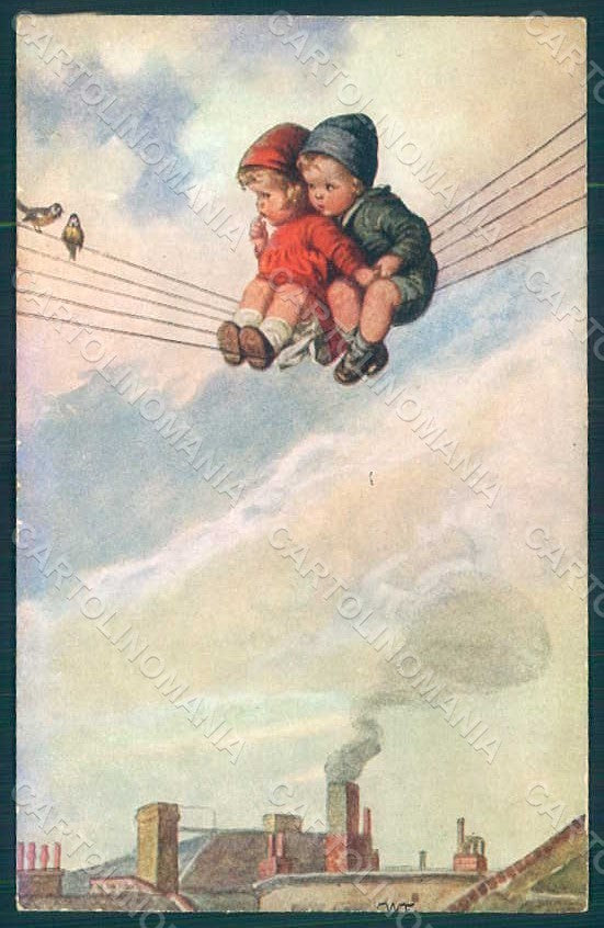Artist Signed Fialkowska W. Children Child Boy Girl serie 1014 postcard HR0718 – fronte