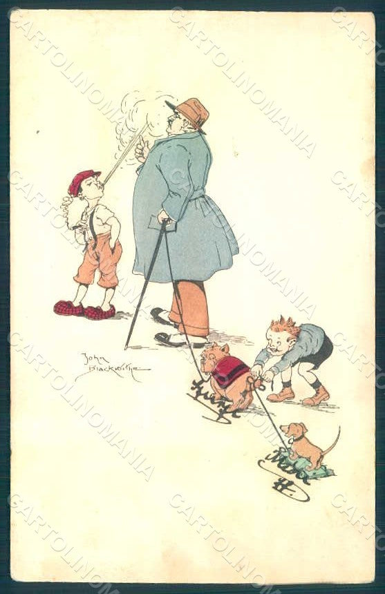 Artist Signed Blackwithe J. Man Child Boy Pug Dog Amag postcard HR0726 – fronte
