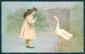 Greetings Child Girl Goose serie 602 postcard HR0728 – fronte