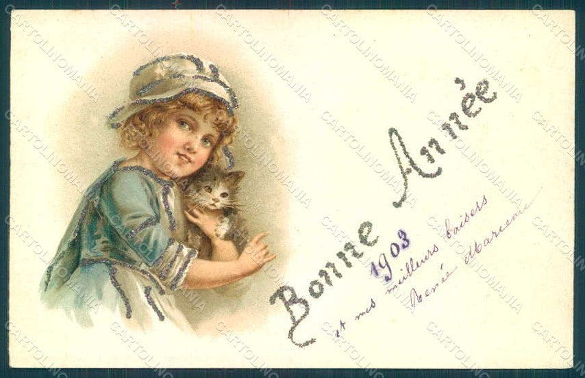 Greetings Girl Cat Relief postcard HR0730 – fronte