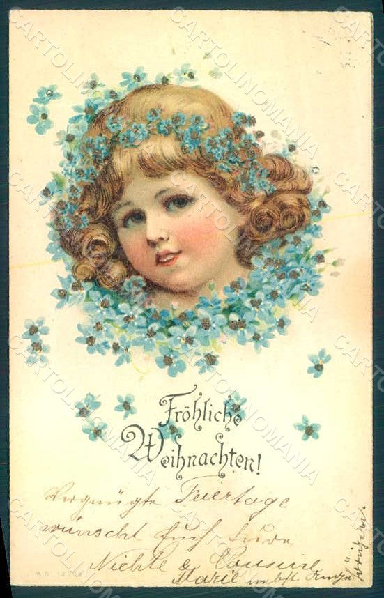 Greetings Christmas Child Angel Putto Flowers Myosotis serie 12798 pc HR0734 – fronte
