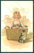 Artist Signed Child Girl Cat Kitties postcard HR0738 – fronte