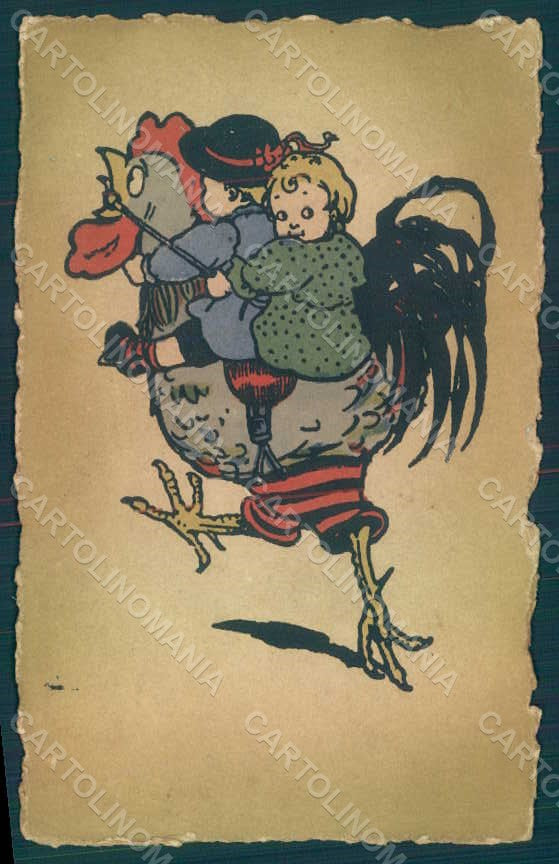 Artist Signed Children Child Boy Girl Rooster Hand Painted serie 146 pc HR0742 – fronte