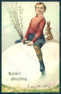 Greetings Easter Child Boy Egg Hare ERIKA 2242 CORNER CREASED postcard HR0743 – fronte