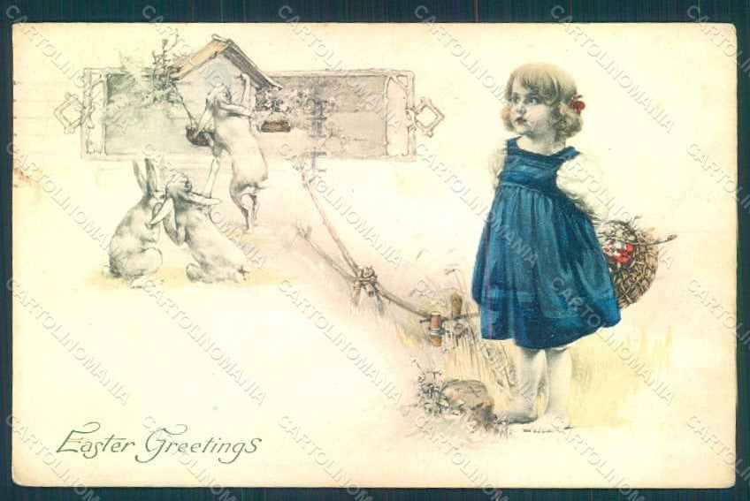 Greetings Easter Child Girl Hare serie 130 postcard HR0744 – fronte