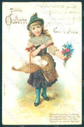 Greetings Easter Child Girl Egg serie 9332 postcard HR0746 – fronte