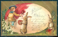 Greetings Easter Child Boy Hare Egg Kopal CORNER CREASED postcard HR0750 – fronte