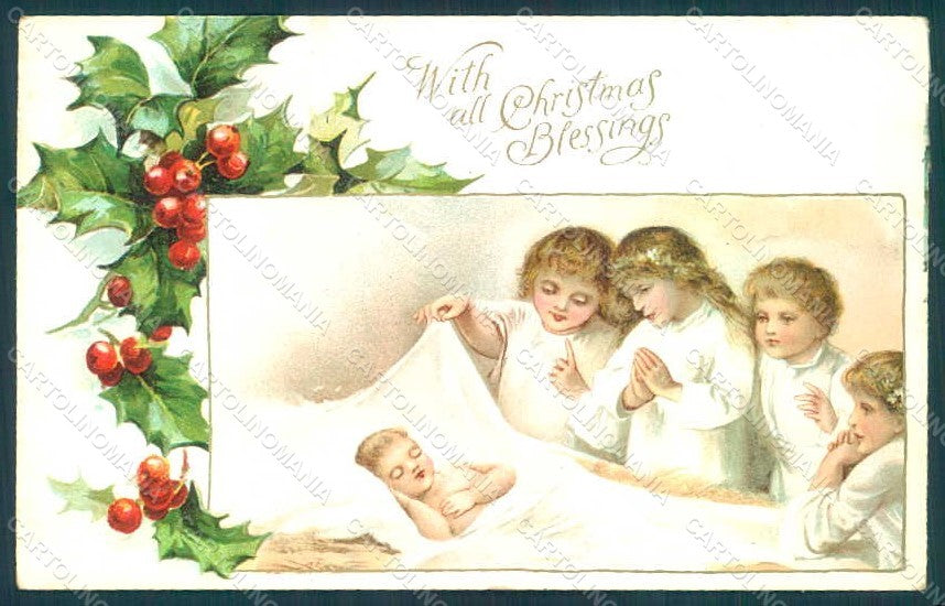 Greetings Christmas Children Boy Girl Baby Jesus serie 433 postcard HR0753 – fronte