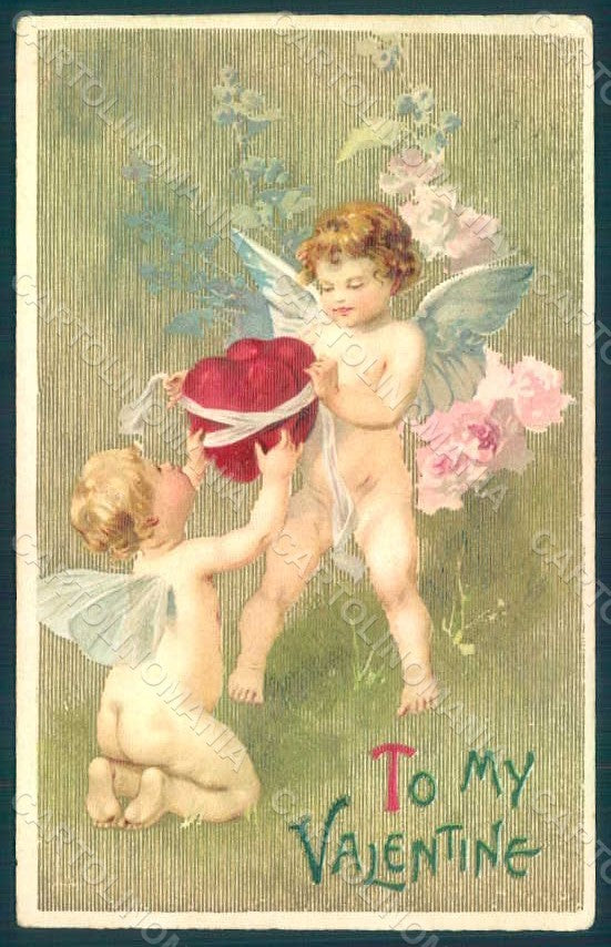 Greetings Valentine Fairy Cupid Relief WRINKLES postcard HR0755 – fronte
