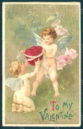 Greetings Valentine Fairy Cupid Relief WRINKLES postcard HR0755 – fronte