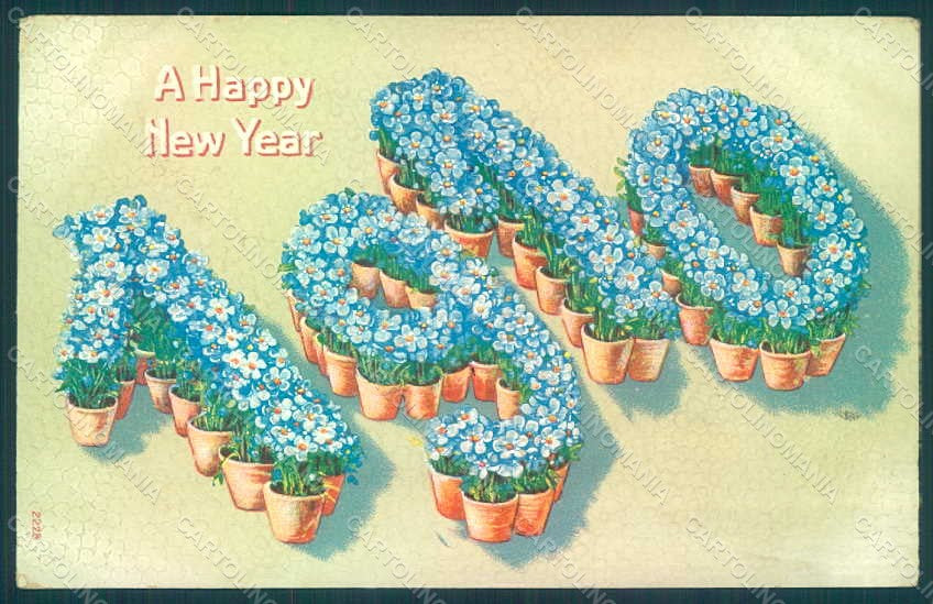 Greetings New Year 1910 Flowers Myosotis SB 2228 Relief postcard HR0760 – fronte