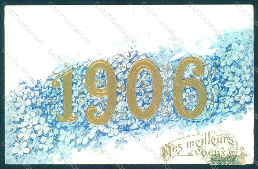 Greetings New Year 1906 Flowers Myosotis Relief postcard HR0763 – fronte