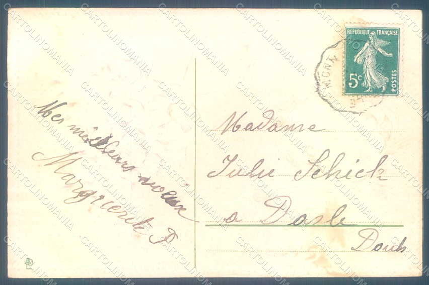 Greetings New Year 1910 Violets Flowers Relief postcard HR0764 – retro
