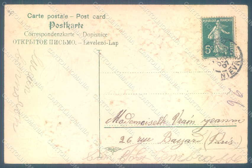 Greetings New Year 1908 Flowers Myosotis Relief postcard HR0767 – retro