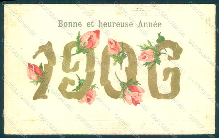 Greetings New Year 1906 Flowers Roses Relief postcard HR0768 – fronte