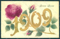 Greetings New Year 1909 Roses serie 118 Relief postcard HR0773 – fronte