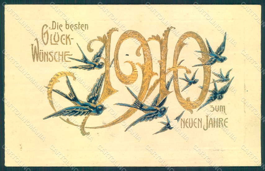 Greetings New Year 1910 Swallow Relief postcard HR0774 – fronte