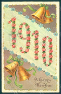 Greetings New Year 1910 Roses Bells serie 797 Relief postcard HR0775 – fronte