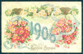 Greetings New Year 1906 Flowers serie 1355 Relief postcard HR0781 – fronte