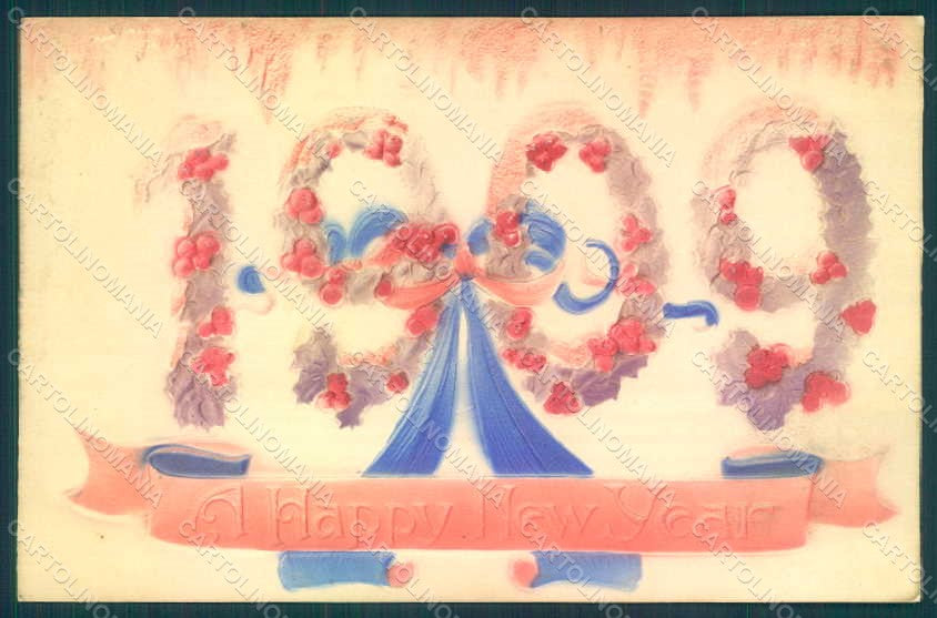 Greetings New Year 1909 Christmas Holly Relief postcard HR0782 – fronte