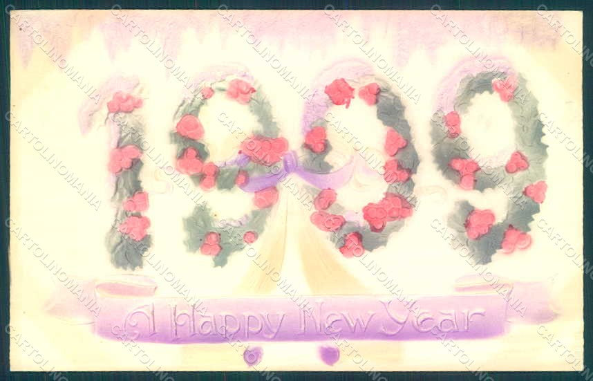 Greetings New Year 1909 Relief postcard HR0784 – fronte