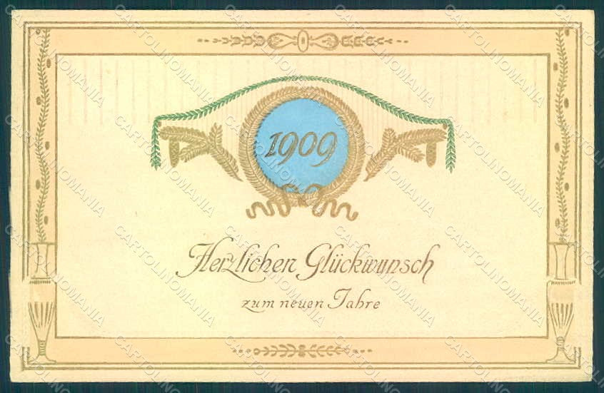 Greetings New Year 1909 Pittius Relief postcard HR0790 – fronte