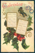 Greetings New Year Calendar 1910 Holly Relief postcard HR0791 – fronte