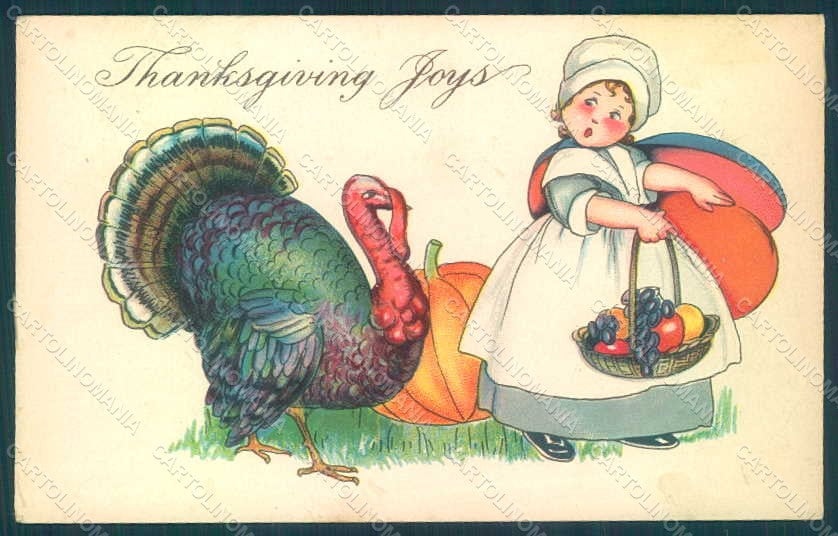 Greetings Girl Pumpkin Thanksgiving Turkey serie 775a postcard HR0804 – fronte