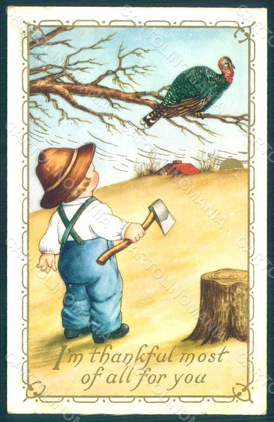 Greetings Boy Child Thanksgiving Turkey postcard HR0809 – fronte