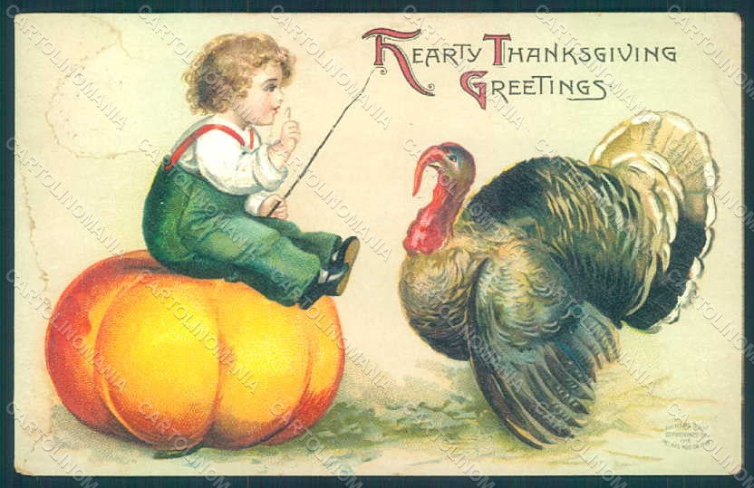 Artist Signed Clapsaddle Thanksgiving Pumpkin Child Boy postcard HR0814 – fronte