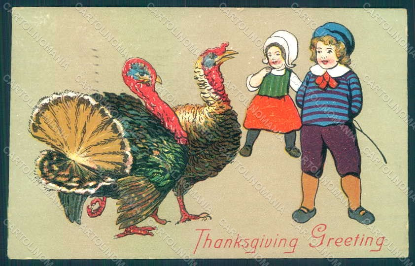 Greetings Thanksgiving Turkey Children serie 1814 Relief postcard HR0816 – fronte