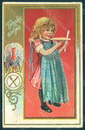 Greetings Thanksgiving Turkey Girl Relief postcard HR0819 – fronte