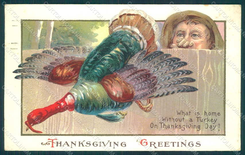 Greetings Thanksgiving Turkey Man serie 72d Relief postcard HR0820 – fronte