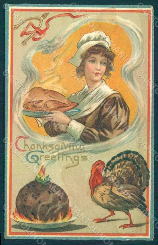 Greetings Lady Thanksgiving Turkey serie 3129 Relief postcard HR0821 – fronte