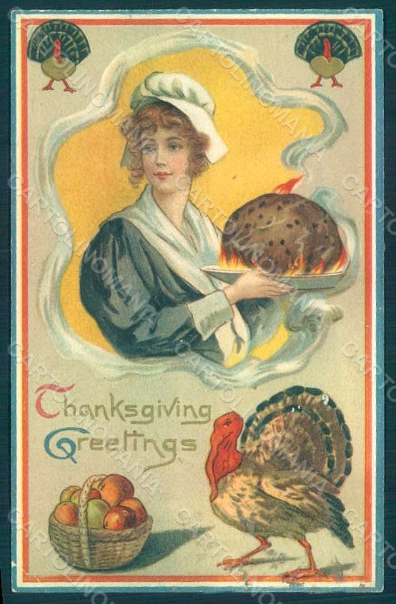 Greetings Lady Thanksgiving Turkey serie 3129 Relief CORNER CREASED pc HR0822 – fronte