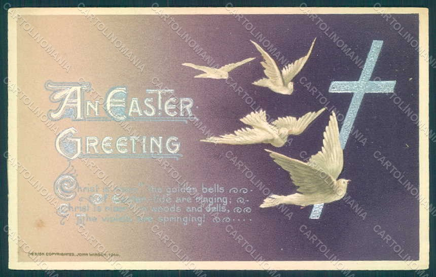 Greetings Easter Dove Cross serie 4128 Relief postcard HR0824 – fronte