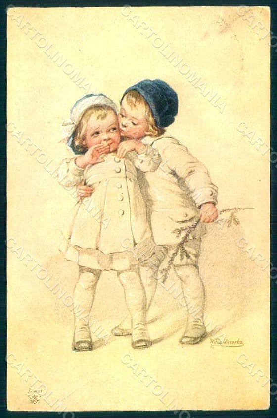 Artist Signed Fialkowska W. Children Primus serie 1214 postcard HR0826 – fronte