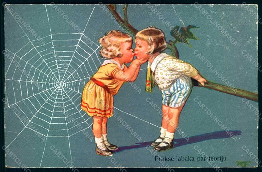 Artist Signed Fialkowska W. Children Web Kiss serie 1654 WRINKLES pc HR0848 – fronte