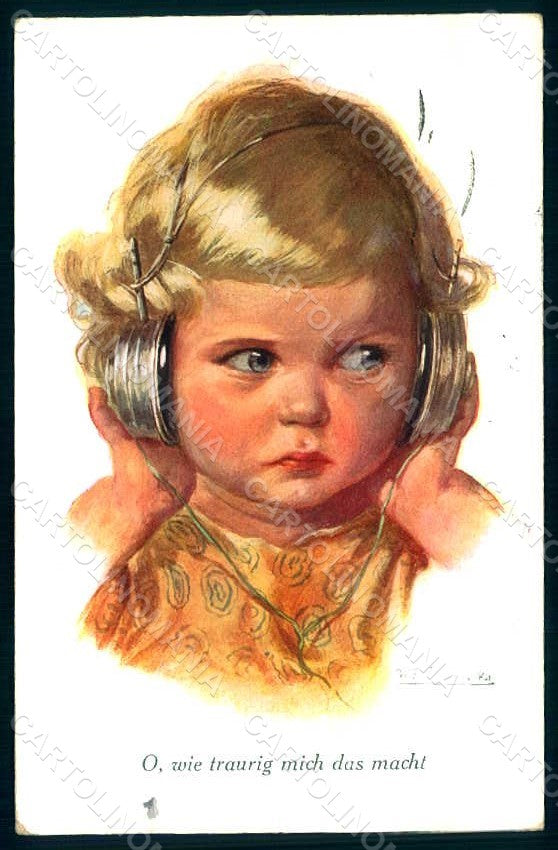 Artist Signed Fialkowska W. Girl Radio serie 1195 postcard HR0853 – fronte