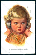 Artist Signed Fialkowska W. Girl Radio serie 1195 postcard HR0853 – fronte