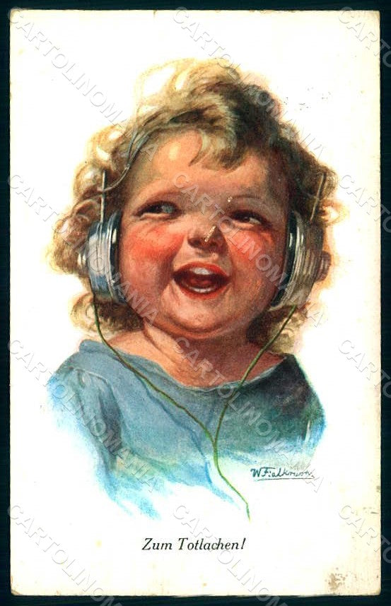 Artist Signed Fialkowska W. Girl Radio serie 1198  postcard HR0854 – fronte