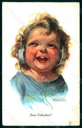 Artist Signed Fialkowska W. Girl Radio serie 1198  postcard HR0854 – fronte