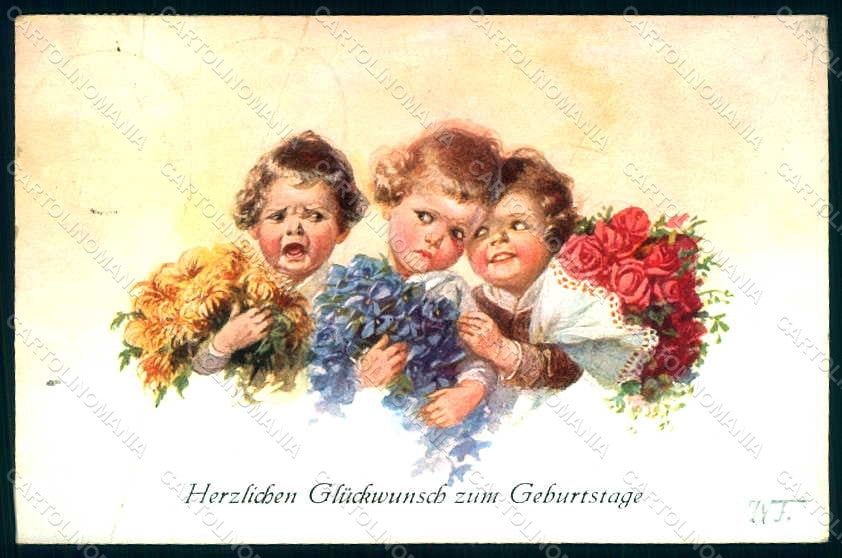 Artist Signed Fialkowska W. Children Child Boy Girl serie 1725 CREASED pc HR0855 – fronte