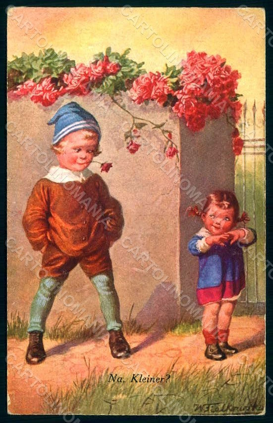 Artist Signed Fialkowska W. Children Child Boy Girl serie 1590 postcard HR0863 – fronte