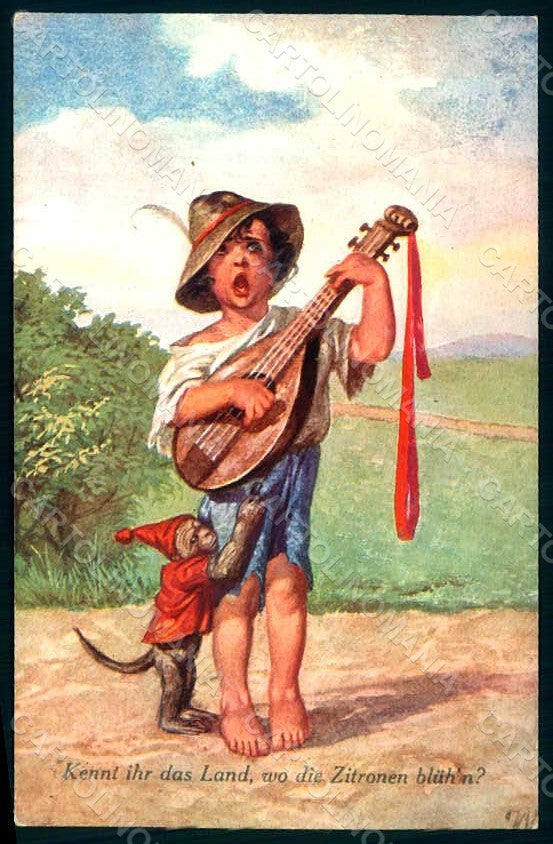 Artist Signed Fialkowska W. Boy Monkey Mandolin serie 1685 WRINKLES pc HR0867 – fronte